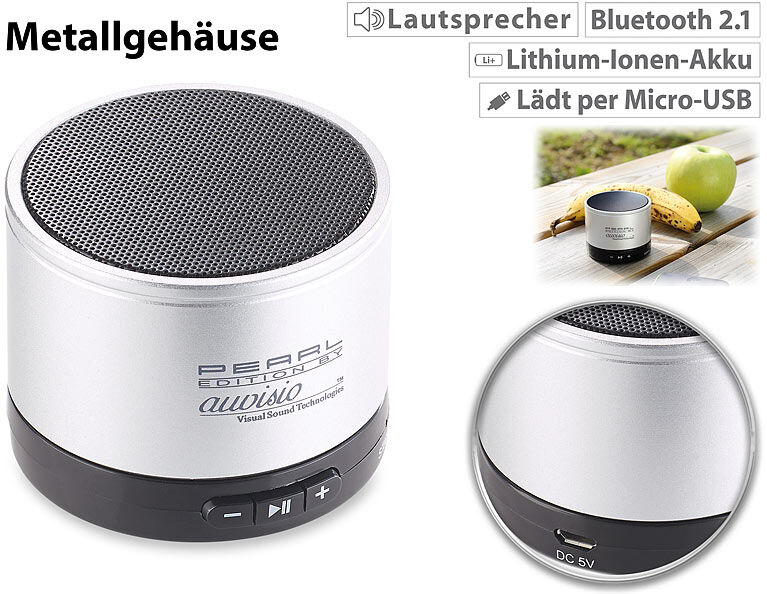 auvisio Mobiler Aktiv-Lautsprecher mit Bluetooth 2.1, Metallgehäuse, 4 Watt