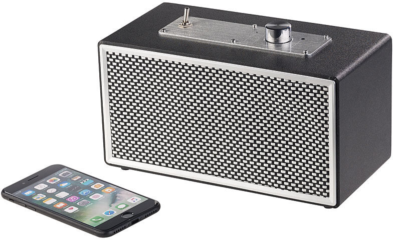 auvisio Mobiler Retro-Lautsprecher mit Bluetooth 4.1 und AUX-Eingang, 20 Watt