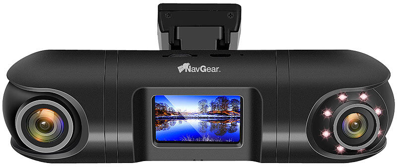 NavGear QHD-Dual-Dashcam mit 2 Kameras, G-Sensor, IR-Nachtsicht und GPS