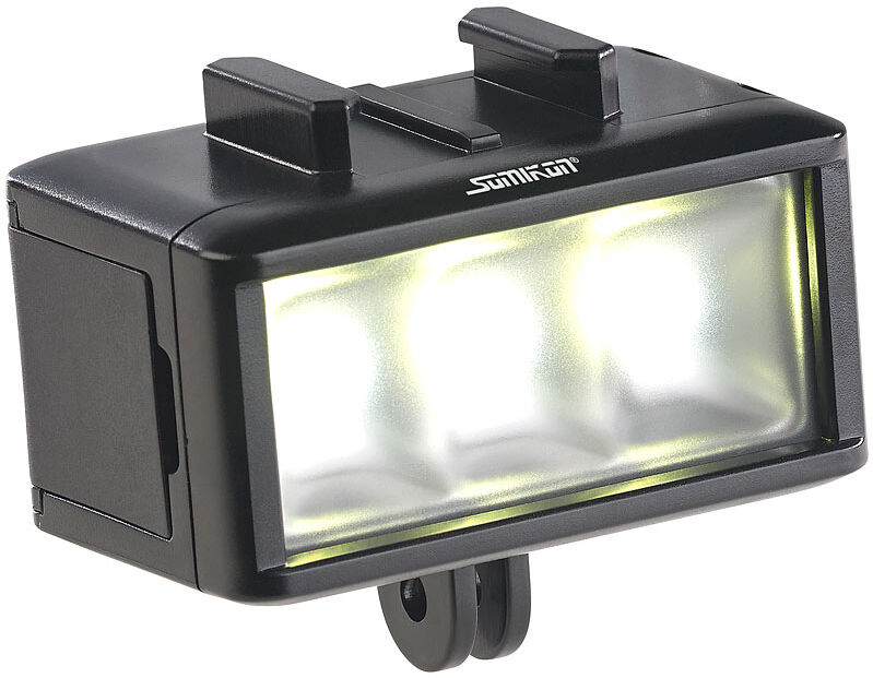 Somikon Unterwasser-LED-Licht für Action-Cams, 360 lm, 3 W, 900 mAh-Akku, IPX8