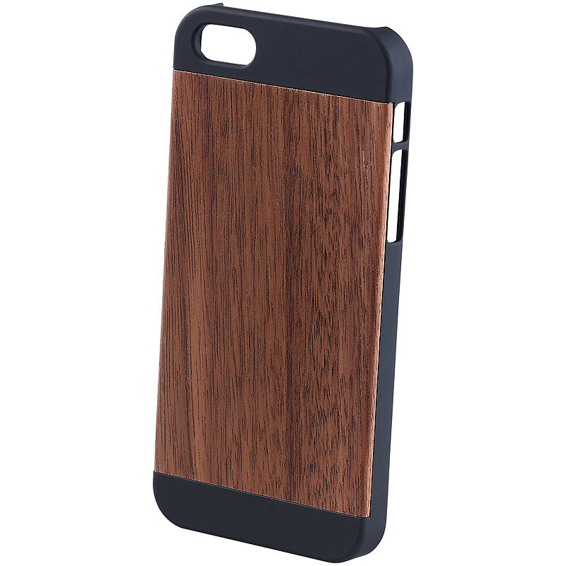 Xcase Schutzhülle mit Echtholz-Rückseite für iPhone 5, 5s, SE, Walnuss-Look