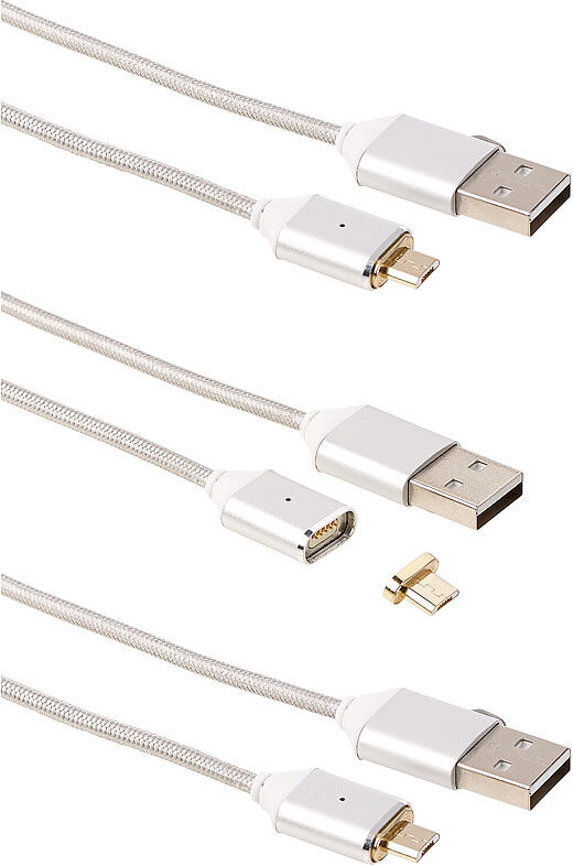 Callstel USB-Lade- & Datenkabel mit magnetischem Micro-USB-Stecker, 1m, 3er-Set