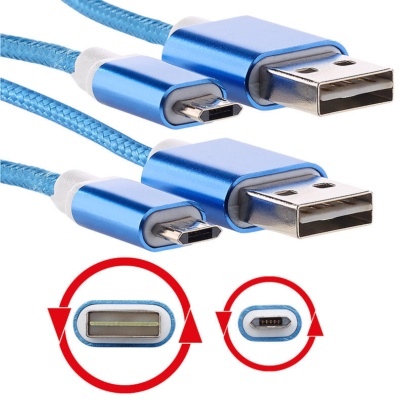 Callstel 2er-Set Lade-/Datenkabel Micro-USB mit beidseitigen Steckern, 100 cm
