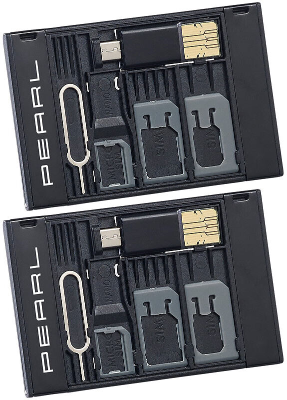 Pearl 2er-Set SIM-Karten-Organizer mit microSD-Card-Reader für USB OTG