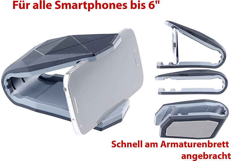 Pearl Universelle Kfz-Smartphone-Halterung mit Klammer, bis 15,2 cm (6