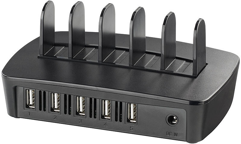 revolt 5-Port-USB-Profi-Ladestation mit Smart Power, Quick Charge, 60 Watt