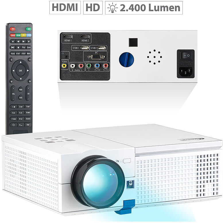 SceneLights LED-LCD-Beamer mit Media-Player, 1280 x 800 Pixel (HD) und 2.400 Lumen