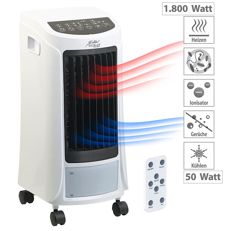 Sichler Haushaltsgeräte 4in1-Luftkühler mit Heiz-, Befeuchter- und Ionisator-Funktion, 1.800 W