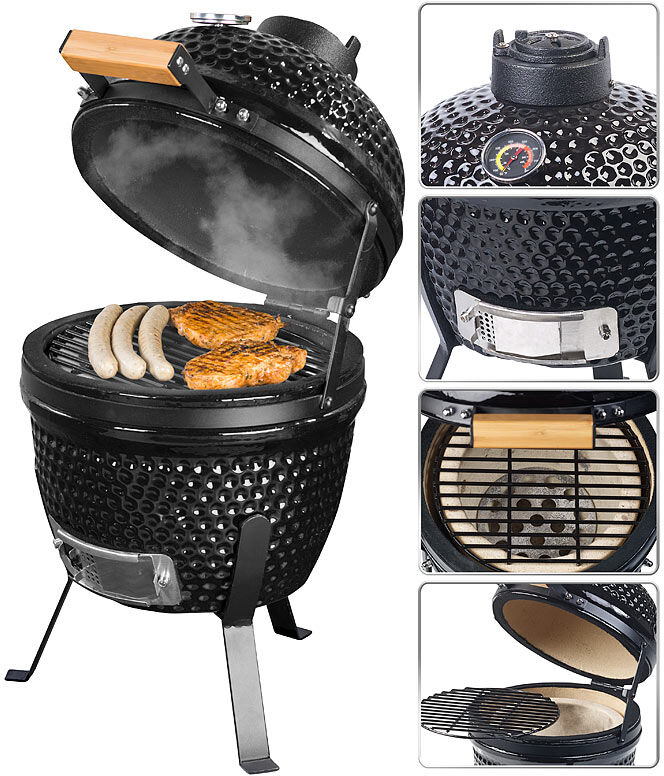 Rosenstein & Söhne 2in1-Kamado-Keramik-Kugelgrill & Smoker, Thermometer, Lüftung, Ø 27 cm