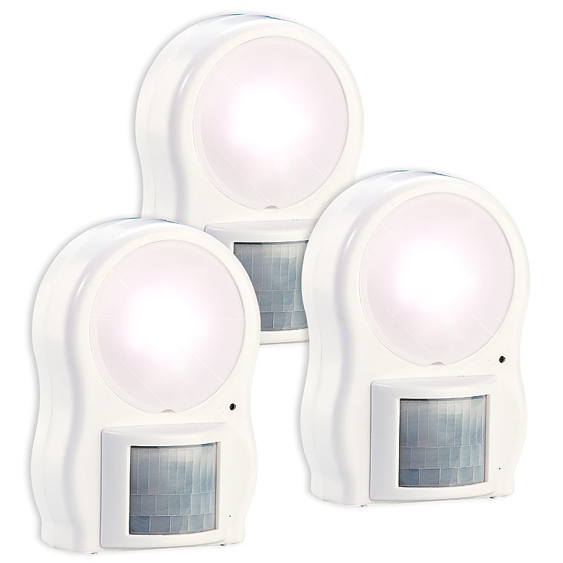 Lunartec 3er-Set LED-Leuchten mit Bewegungs- & Dämmerungsensor, Batteriebetrieb