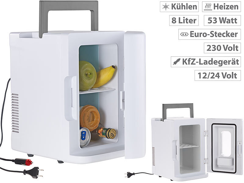 Rosenstein & Söhne Mobiler Mini-Kühlschrank mit Wärmefunktion, 12 & 230 V, 8 Liter