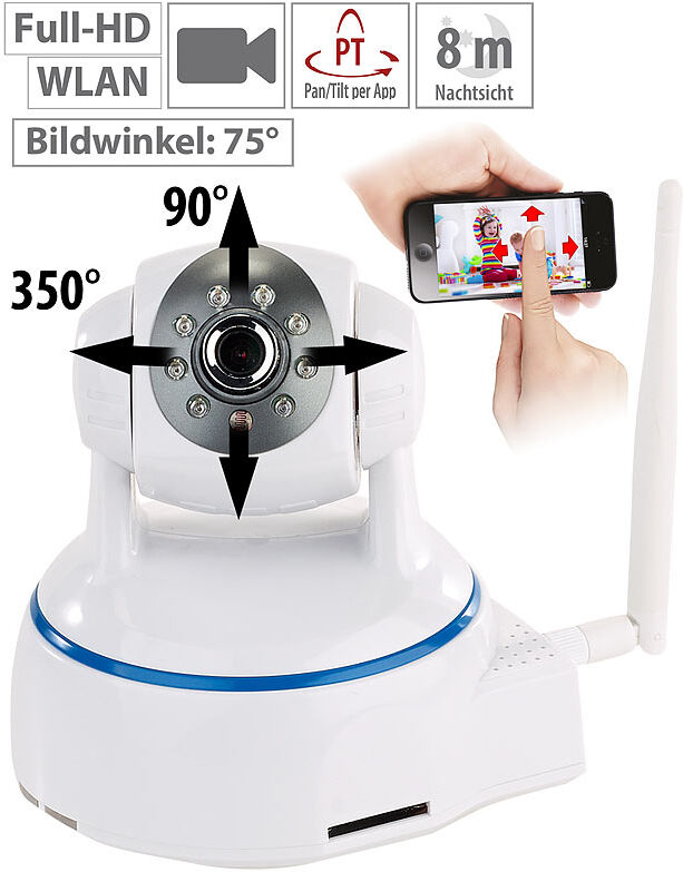 7links Dreh- & schwenkbare Indoor-IP-Kamera, Full HD, WLAN, SD-Aufnahme & App