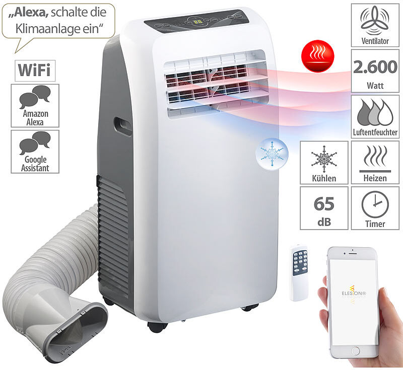 Sichler Haushaltsgeräte Klimaanlage, Heiz-Funktion, 12.000 BTU/h, 3.500 W, WLAN, App-Steuerung