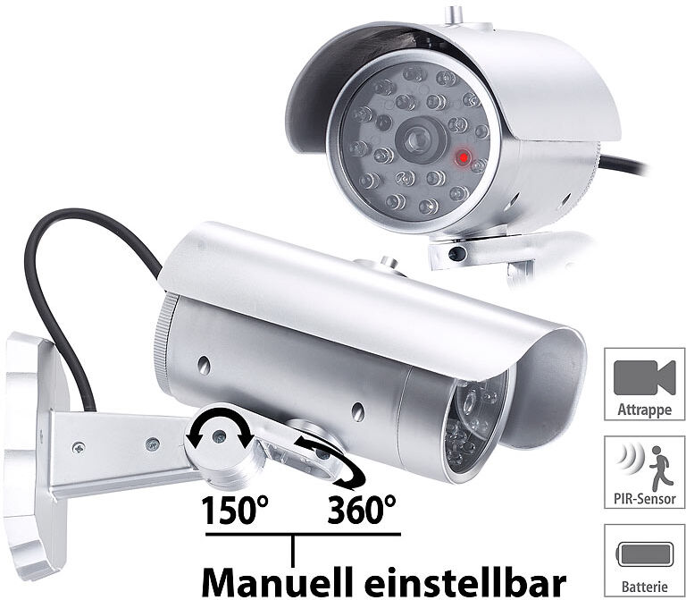 VisorTech Überwachungskamera-Attrappe mit Bewegungssensor und Signal-LED