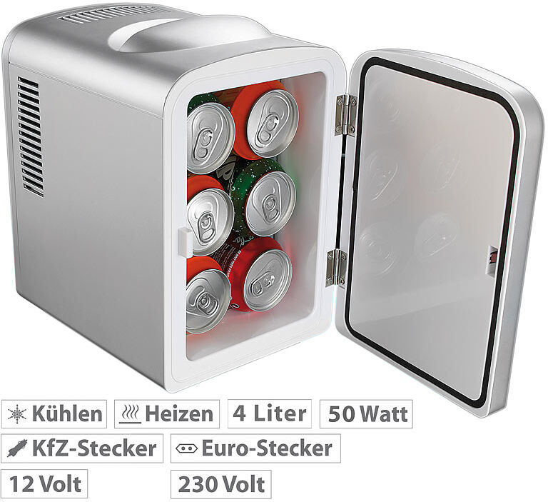 Rosenstein & Söhne Mobiler Mini-Kühlschrank mit Wärmefunktion, 4 Liter, 12 & 230 V