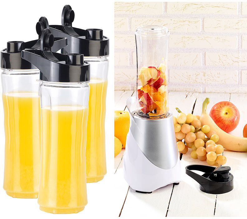 Rosenstein & Söhne 3er-Set Ersatz-Mix-Trinkflaschen für Smoothie-Maker BR-600, BPA-frei