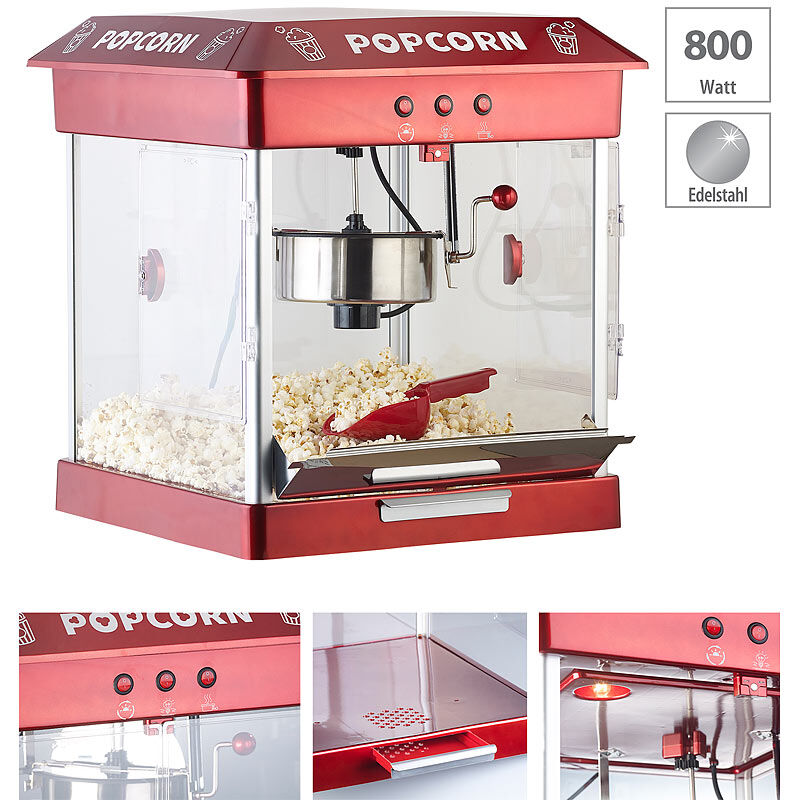Rosenstein & Söhne Profi-Gastro-Popcorn-Maschine mit Edelstahl-Topf, 800 Watt