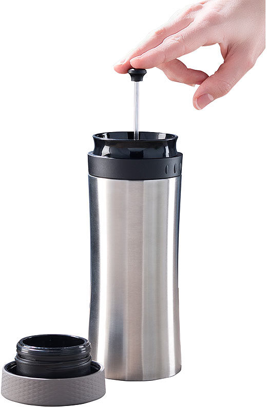 Rosenstein & Söhne 2in1-Edelstahl-Thermobecher mit French-Press-System, 0,48 l, BPA-frei