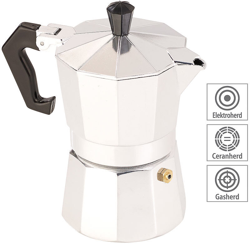 Cucina di Modena Espressokocher für 3 Tassen, Gas-, Elektro- & Glaskeramik-Herd, 150 ml