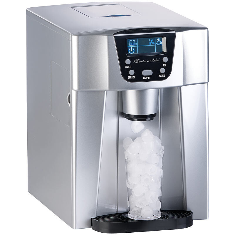 Rosenstein & Söhne Premium-Eiswürfelmaschine mit Eiswürfel- & Kaltwasserspender, 2 Liter