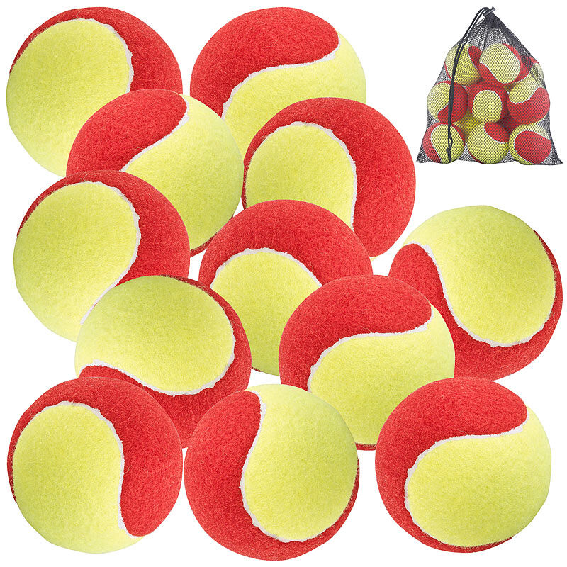 Speeron 12er-Set Tennisbälle, 77 mm für Jugend & Beginner, gelb-rot, Tragenetz