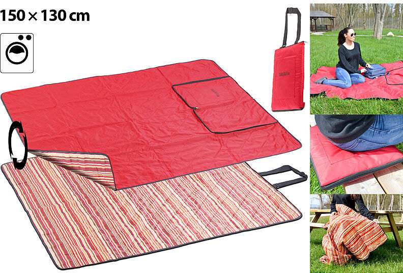 Pearl 3in1-Multi-Picknickdecke mit Sitzkissen & Zudecke, waschbar, 150x130cm