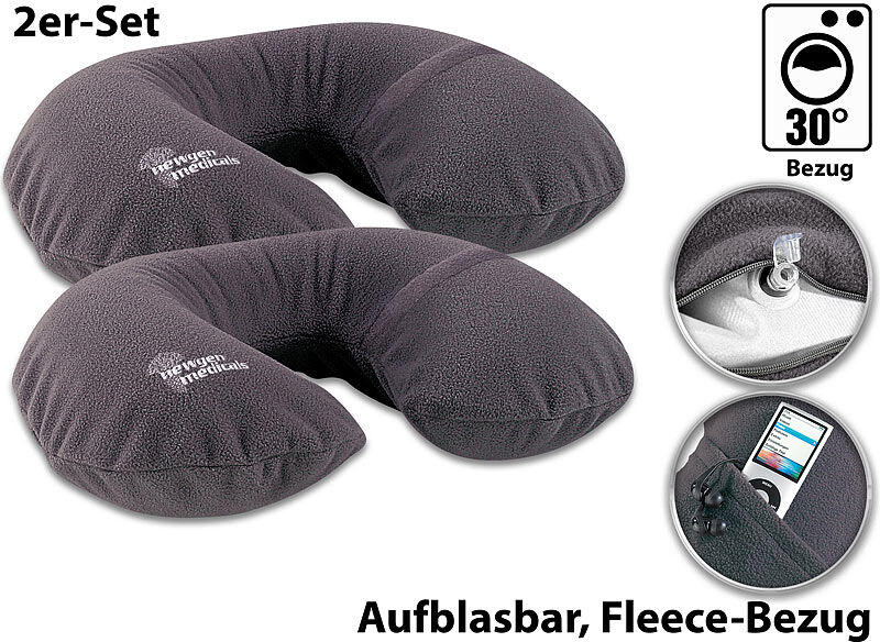 newgen medicals Aufblasbares Nackenhörnchen mit hochwertigem Fleece-Bezug, 2er-Set