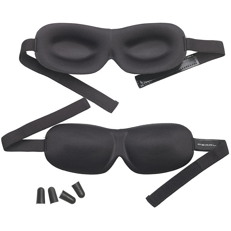Pearl 2er-Set 3D-Schlafmasken mit Ohrstöpseln & Aufbewahrungstasche, schwarz