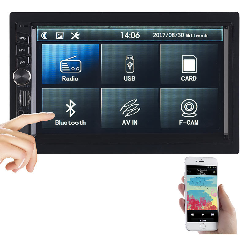 Creasono 2-DIN-MP3-Autoradio mit Touchdisplay, Bluetooth, Freisprecher, 4x 45 W