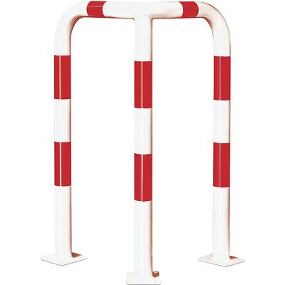 Eck-Rammschutzbügel, Gütestahl, Ø 76 mm, für innen, Höhe 1200 mm, weiß/rot reflektierend Black Bull Eck-Rammschutzbügel, Gütestahl, Ø 76 mm, für innen, Höhe 1200 mm, weiß/rot reflektierend Black Bull