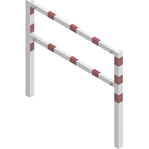 Wegesperre, zusammenschraubbar, mit Ober- und Knieholm, weiß mit roten Reflexstreifen, Breite 1500 mm Schake Wegesperre, zusammenschraubbar, mit Ober- und Knieholm, weiß mit roten Reflexstreifen, Breite 1500 mm Schake
