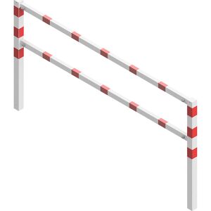 Wegesperre, zusammenschraubbar, mit Ober- und Knieholm, weiß mit roten Reflexstreifen, Breite 2500 mm Schake Wegesperre, zusammenschraubbar, mit Ober- und Knieholm, weiß mit roten Reflexstreifen, Breite 2500 mm Schake