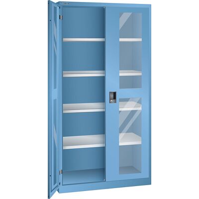 Flügeltürschrank, Sichtfenstertüren, HxB 1950 x 1000 mm, Tiefe 500 mm, lichtblau RAL 5012 LISTA Flügeltürschrank, Sichtfenstertüren, HxB 1950 x 1000 mm, Tiefe 500 mm, lichtblau RAL 5012 LISTA
