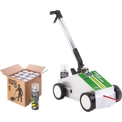 Bodenmarkierwagen-Set, Markierwagen mit 12 Dosen Traffic Extra Paint, weiß, inkl. Zubehör Ampere Bodenmarkierwagen-Set, Markierwagen mit 12 Dosen Traffic Extra Paint, weiß, inkl. Zubehör Ampere