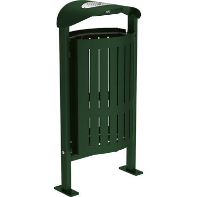 Abfallkorb SILAOS® mit Ascher, Stahlblech, Bodenplatte, grün PROCITY Abfallkorb SILAOS® mit Ascher, Stahlblech, Bodenplatte, grün PROCITY