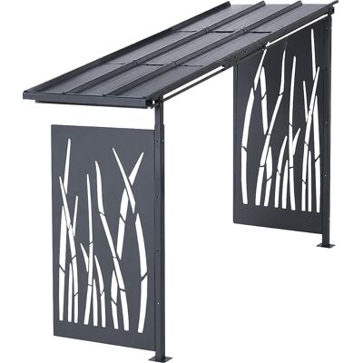 Fahrradunterstand, HxB 2360 x 5600 mm, Schilfrohr, Tiefe 1000 mm, Anbaueinheit Mottez Fahrradunterstand, HxB 2360 x 5600 mm, Schilfrohr, Tiefe 1000 mm, Anbaueinheit Mottez
