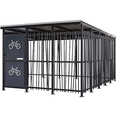 Fahrradunterstand, HxB 2360 x 5600 mm, Bambus, Tiefe 3150 mm, Grundeinheit Mottez Fahrradunterstand, HxB 2360 x 5600 mm, Bambus, Tiefe 3150 mm, Grundeinheit Mottez
