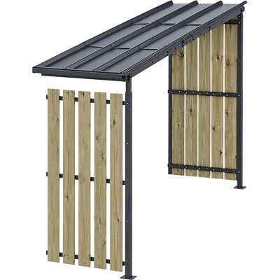 Fahrradunterstand, HxB 2360 x 5600 mm, Blech/Holz, Tiefe 1000 mm, Anbaueinheit Mottez Fahrradunterstand, HxB 2360 x 5600 mm, Blech/Holz, Tiefe 1000 mm, Anbaueinheit Mottez
