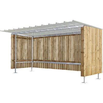 Unterstand für Fahrräder / Motorräder, HxB 2150 x 3990 mm, Holz, Tiefe 2250 mm, Grundeinheit Mottez Unterstand für Fahrräder / Motorräder, HxB 2150 x 3990 mm, Holz, Tiefe 2250 mm, Grundeinheit Mottez