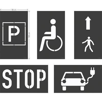 Bodenmarkierung-Schablonenset DURALINE® Parkplatz, 6 Motive, Folie BxH 100 x 58 mm DURABLE Bodenmarkierung-Schablonenset DURALINE® Parkplatz, 6 Motive, Folie BxH 100 x 58 mm DURABLE