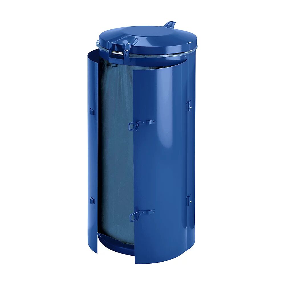 VAR Stahlblech-Abfallsammler für Volumen 120 l, mit Doppelflügeltür blau mit Metalldeckel