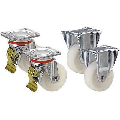 Polyamid-Rad, Set-Angebot, 2 Lenkrollen mit Doppelstopp und 2 Bockrollen, mit Kugellager, Rad-Ø x Breite 100 x 35 mm, Tragfähigkeit 350 kg Wicke Polyamid-Rad, Set-Angebot, 2 Lenkrollen mit Doppelstopp und 2 Bockrollen, mit Kugellager, Rad-Ø x Breite 100 x 35 mm, Tragfähigkeit 350 kg Wicke