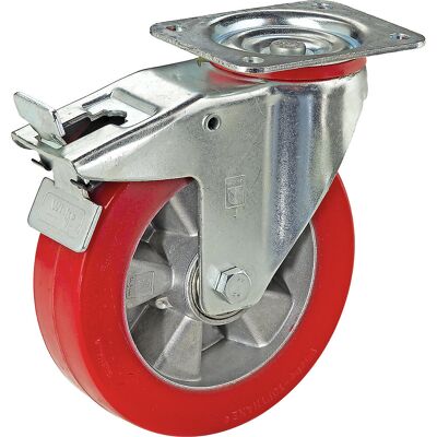 Polyurethan-Reifen auf Alu-Felge, Rad-Ø x Breite 125 x 40 mm, Lenkrolle mit Doppelstopp, Tragfähigkeit 280 kg Wicke Polyurethan-Reifen auf Alu-Felge, Rad-Ø x Breite 125 x 40 mm, Lenkrolle mit Doppelstopp, Tragfähigkeit 280 kg Wicke