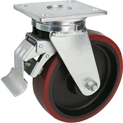 Polyurethan-Reifen, Plattenmaß 175 x 140 mm, Rad-Ø x Breite 300 x 75 mm, Lenkrolle mit Doppelstopp Proroll Polyurethan-Reifen, Plattenmaß 175 x 140 mm, Rad-Ø x Breite 300 x 75 mm, Lenkrolle mit Doppelstopp Proroll