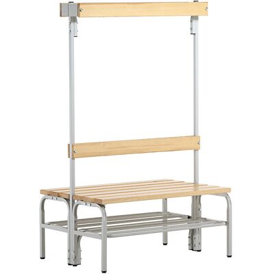 Umkleidebank mit Hakenleisten, beidseitig, 6 Haken, 1015 mm, lichtgrau, Schuhrost Sypro Umkleidebank mit Hakenleisten, beidseitig, 6 Haken, 1015 mm, lichtgrau, Schuhrost Sypro