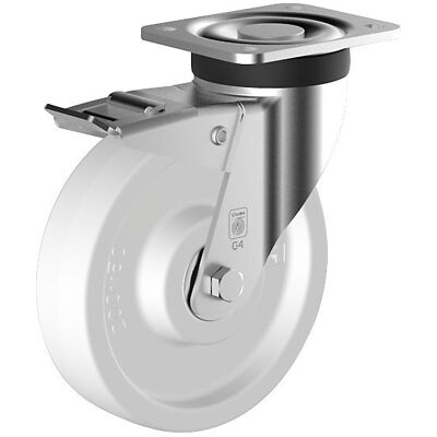Polyamid-Rolle, Rad-Ø x Breite 200 x 50 mm, Lenkrolle mit Doppelstopp, Gleitlager Wicke Polyamid-Rolle, Rad-Ø x Breite 200 x 50 mm, Lenkrolle mit Doppelstopp, Gleitlager Wicke