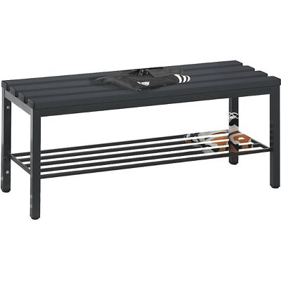 Umkleidebank BASIC, Kunststoffleisten, Länge 1000 mm, schwarzgrau, Schuhrost C+P Umkleidebank BASIC, Kunststoffleisten, Länge 1000 mm, schwarzgrau, Schuhrost C+P