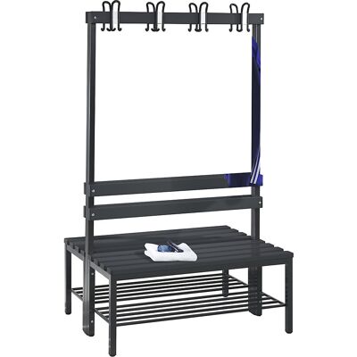Umkleidebank BASIC, doppelseitig, Kunststoffleisten, Länge 1000 mm, schwarzgrau, Schuhrost C+P Umkleidebank BASIC, doppelseitig, Kunststoffleisten, Länge 1000 mm, schwarzgrau, Schuhrost C+P