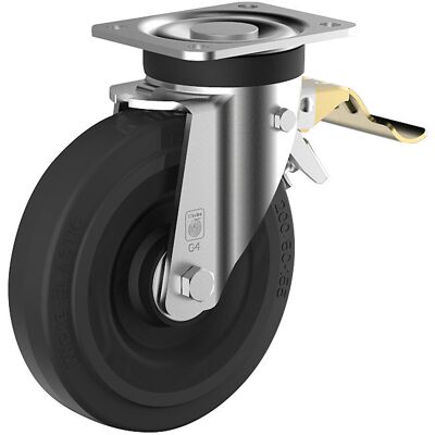 Elastik-Vollgummi-Rad auf Stahlfelge, Rad-Ø x Breite 160 x 50 mm, Lenkrolle mit Doppelstopp Wicke Elastik-Vollgummi-Rad auf Stahlfelge, Rad-Ø x Breite 160 x 50 mm, Lenkrolle mit Doppelstopp Wicke