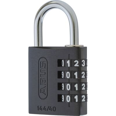 Zahlenschloss, Aluminium, mit verstellbaren Code, 144/40, VE 6 Stk, schwarz ABUS Zahlenschloss, Aluminium, mit verstellbaren Code, 144/40, VE 6 Stk, schwarz ABUS